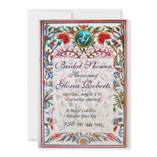 ORIENTAL FLOWERS DAMASK GEM MONOGRAM Pink Blue