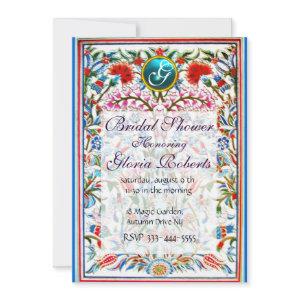 ORIENTAL  FLOWERS DAMASK MONOGRAM Blue Aquamarine