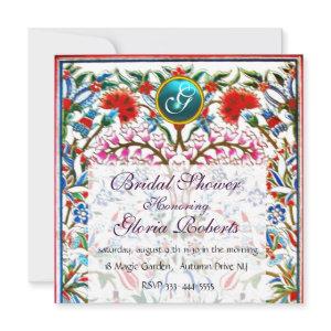 ORIENTAL  FLOWERS DAMASK MONOGRAM Blue Aquamarine