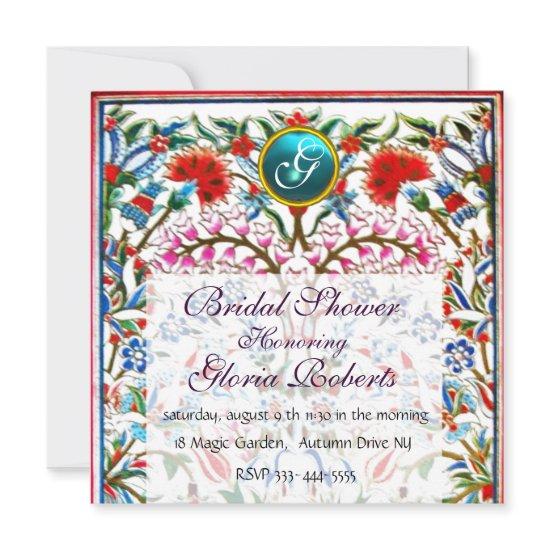 ORIENTAL  FLOWERS DAMASK MONOGRAM Blue Aquamarine