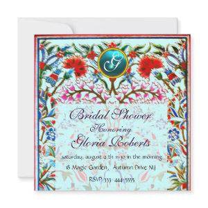 ORIENTAL  FLOWERS DAMASK MONOGRAM Blue Aquamarine