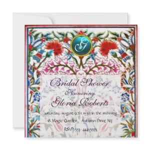 ORIENTAL  FLOWERS DAMASK MONOGRAM Blue Ice