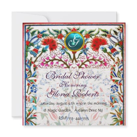ORIENTAL  FLOWERS DAMASK MONOGRAM Blue Ice