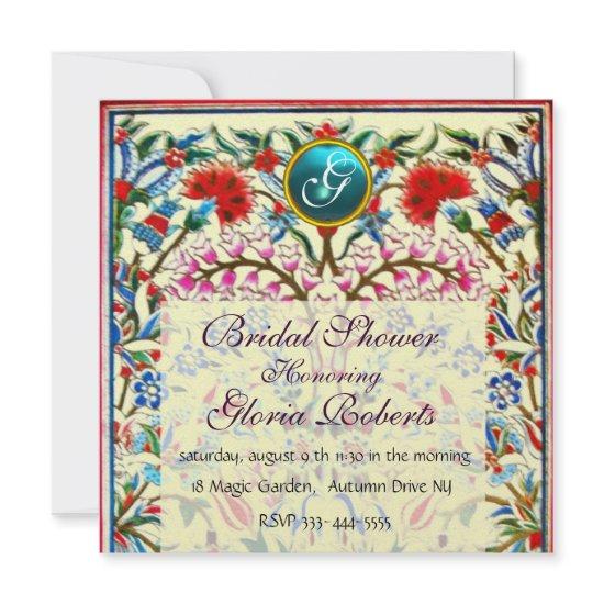 ORIENTAL  FLOWERS DAMASK MONOGRAM Blue Ice