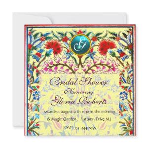 ORIENTAL  FLOWERS DAMASK MONOGRAM Blue Yellow