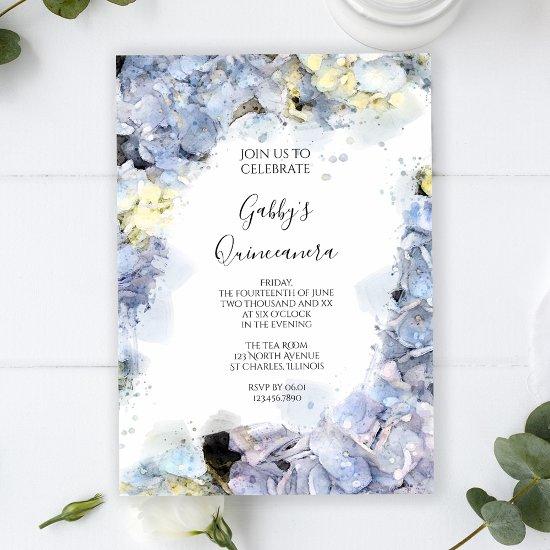 Pale Blue Hydrangea Watercolor Quinceanera Party