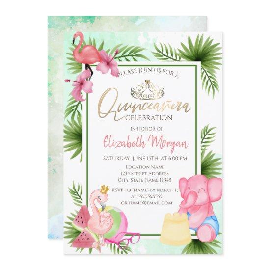 Palm Watermelon Flamingo EIephant Quinceañera