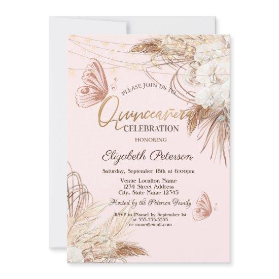 Pampas Grass Boho Flowers Butterflies Quinceañera