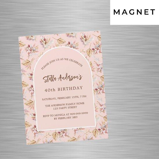Pampas grass floral rose gold luxury birthday magnetic