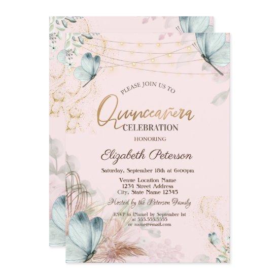 Pampas Grass Flowers Blue Butterflies Quinceañera