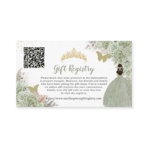 Pampas Sage Green Floral Quinceañera Gift Registry Enclosure Card
