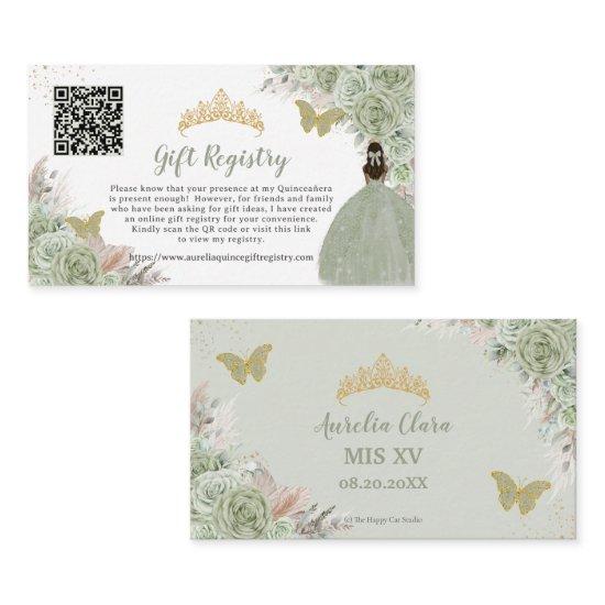Pampas Sage Green Floral Quinceañera Gift Registry Enclosure Card