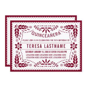 Papel picado burgundy, white Mexican Quinceañera