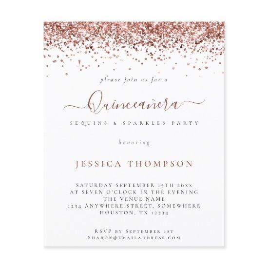 PAPER | Girly Rose Gold Glitter Quinceañera Invite