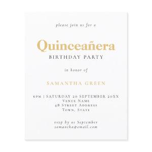 PAPER Gold Black Text Quinceañera Birthday Invite
