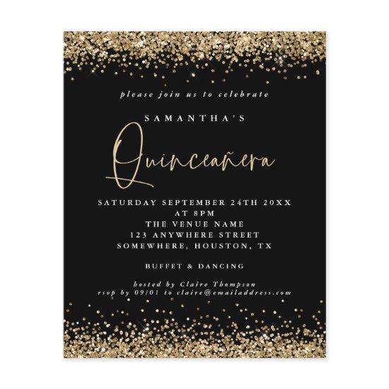 PAPER | Gold Glitter Quinceañera 15th Party Black