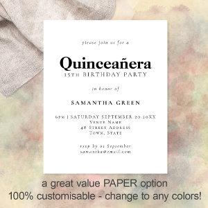 PAPER Simple Quinceañera Any Color Birthday Invite