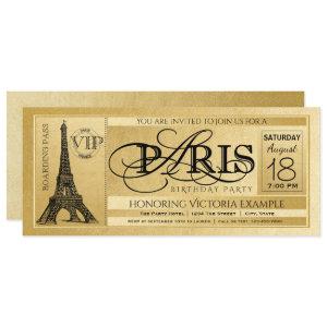 Paris Birthday Party  Gold Paris Ticket