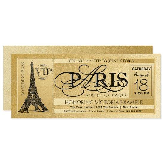 Paris Birthday Party  Gold Paris Ticket