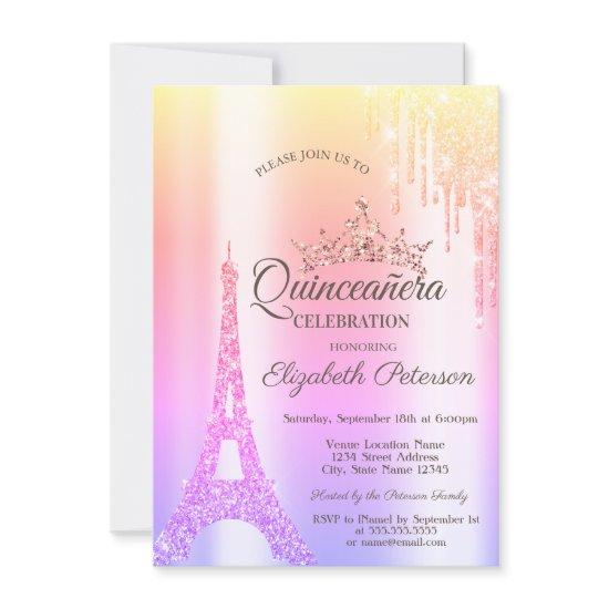 Paris Eiffel Tower,Drip Ombre Quinceañera