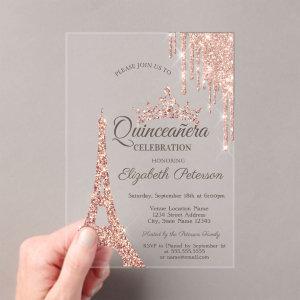 Paris Eiffel Tower,Drip Rose Gold Quinceañera  Acrylic