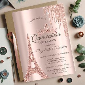 Paris Eiffel Tower,Drip Rose Gold Quinceañera