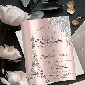 Paris Eiffel Tower,Drips Rose Gold Quinceañera