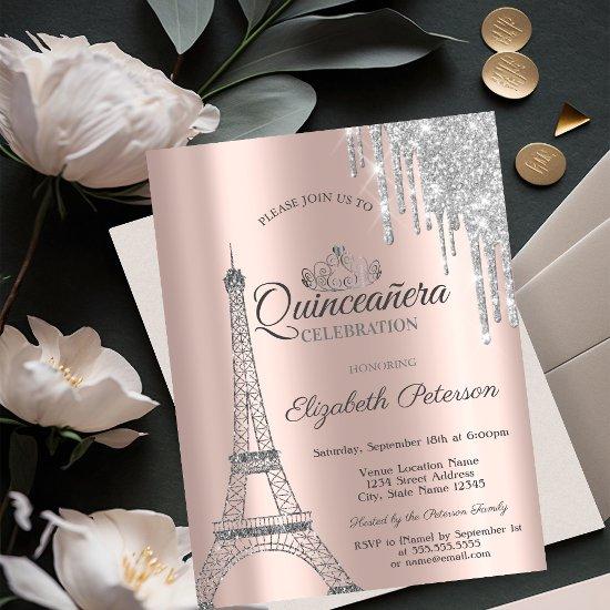 Paris Eiffel Tower,Drips Rose Gold Quinceañera