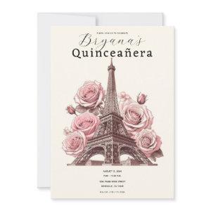 Paris Eiffel Tower & Pink Roses Quinceañera