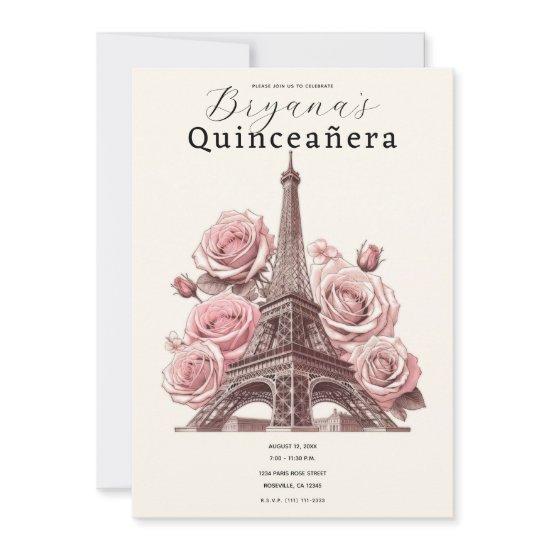 Paris Eiffel Tower & Pink Roses Quinceañera