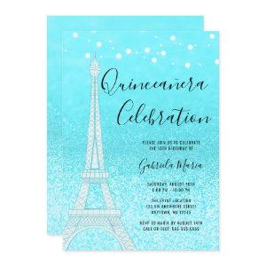 Paris Teal Blue Glitter Lights Quinceañera