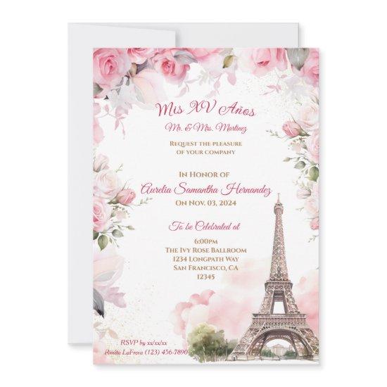 Paris Theme Pink Quinceañera  Floral