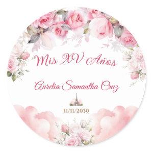 Paris Theme Pink Quinceañera Sticker Floral