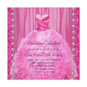 Party Dress Pearls Hot Pink Quinceanera