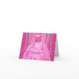 Party Dress Pearls Hot Pink Thank You Cards