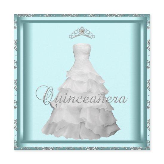 Party Dress Tiara Teal Blue White Quinceanera