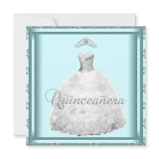 Party Dress Tiara Teal Blue White Quinceanera