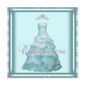Party Dress Tiara Teal Damask Quinceanera