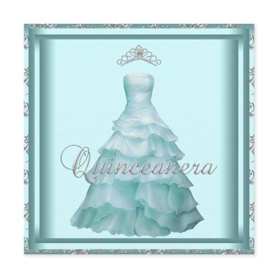 Party Dress Tiara Teal Damask Quinceanera