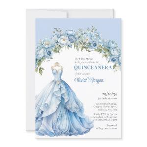 Pastel blue floral peonies Formal Gown Quinceañera
