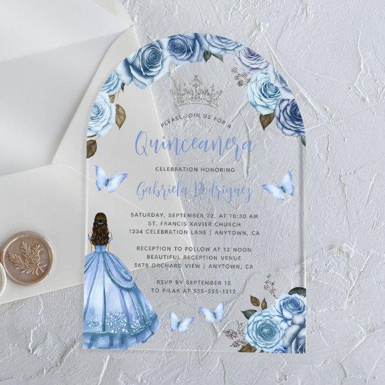 Pastel Blue Floral Roses Watercolor Quinceañera Acrylic
