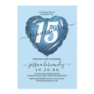 Pastel Blue Glitter Heart Balloon Quinceañera