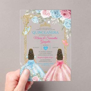 Pastel Blue Pink Butterfly Floral Gold Quinceañera Acrylic