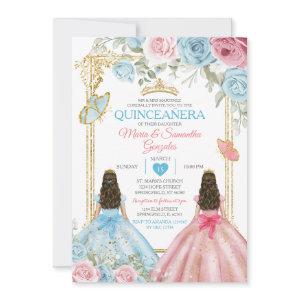Pastel Blue Pink Butterfly Floral Gold Quinceañera
