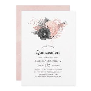 Pastel Blush Pink and Charcoal Floral Quinceañera