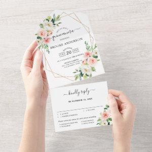 Pastel Blush Pretty Pink Botanical  Quinceanera All In One
