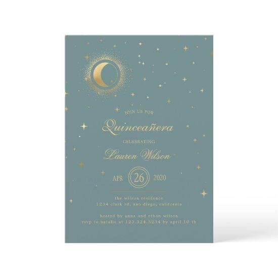 Pastel Celestial Gold Moon Stars Quinceanera