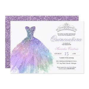 Pastel Glitter Mermaid Unicorn Rainbow Quinceañera
