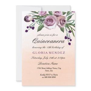 Pastel Peach Ombre Purple Rose Quinceanera Invite