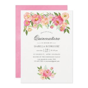 Pastel Pink Watercolor Peonies Quinceañera
